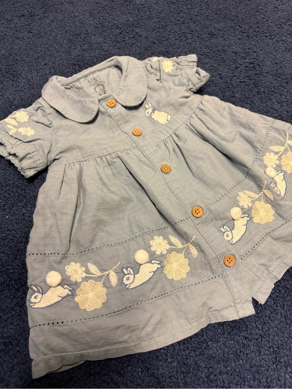 M&S Beatrix Potter Light Blue Embroidered Button-Front Dress